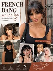 Women's Clip-In French Bangs Hair Piece, No Sideburns, Synthetic Hair, Natural Style, Heat-Resistant Fiber, Lightweight Invisible Clip-In Hair Accessory - Multicolor - View 8