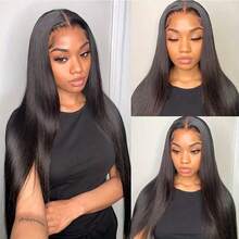 VIOLLY Wear And Go Glueless Wigs Human Blended Hair Wig Pre Plucked Pre Cut 5x5 Straight Lace Front Wigs Brazilian Virgin Hair Wigs For Women No Glue Lace Front Closure Ready To Wear Wigs 180% Density Natural Black, Halloween - 1B# - View 10