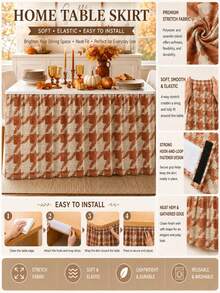 1pc-Rust Orange Stretch Table Skirt For Rectangle Table, Soft Elastic Table Cover Skirt With Hook And Loop Fastener, Reusable Washable Fitted Table Skirt For Fall Dining Decor, Party, Buffet, Wedding And Home Use - Multicolor - View 3