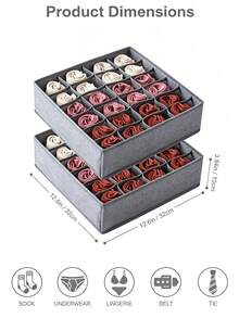 2pcs Foldable Drawer Storage Boxes, Wardrobe Storage Boxes, Suitable For Clothes, Socks, Underwear, Ties (Gray 24-Grid), Fabric Socks Drawer Storage Boxes, Multi-Compartment Underwear Storage Boxes, Foldable Wardrobe Storage Bins, Suitable For Socks, Underwear, Bras, Ties, Underwear - Multicolor - View 9