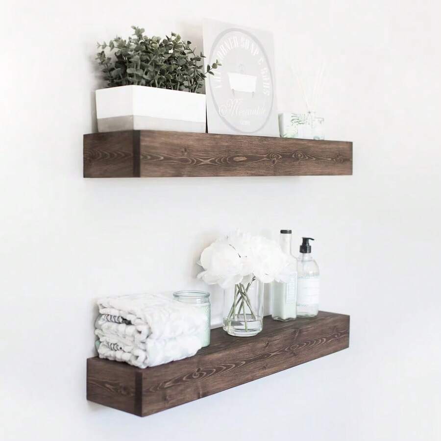 Wooden Floating Shelf,Floating Shelves,Farmhouse Room Decor,Rustic Floating Shelf,Ledge Shelf,Bracket Shelf,Modern Home Decor Shelves - View 1