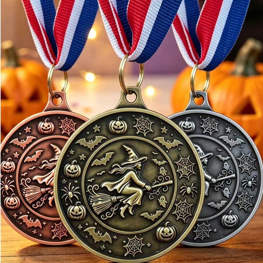 1pc Simple Classic Halloween Pattern Medal, 3D Embossed Zinc Alloy Medal, Halloween Game Challenge, Event Completion Souvenir, Halloween Holiday Gift, Festival Competition Reward