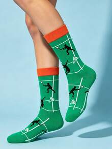 Men's 1 Pair Of Crew Sock, Badminton Sport Court Player Design Socks, Warm Soft Breathable, Gift For Men & Women, Halloween Christmas Fall Winter - Multicolor - View 5