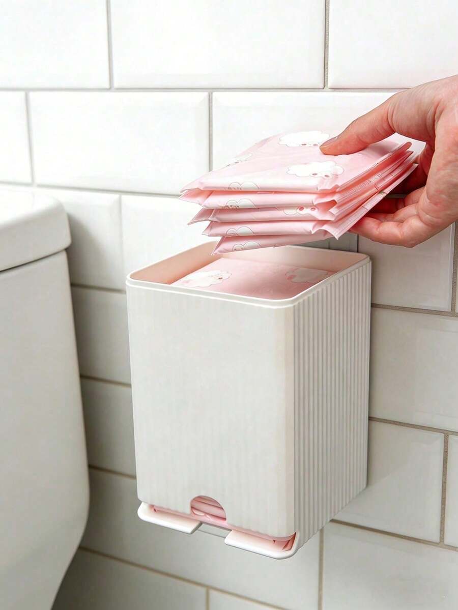 1pc Wall-Mounted Sanitary Napkin Storage Box, Suitable For Home Bathroom, Dust-Proof And Moisture-Proof, With Lid Design, Can Store Sanitary Napkins, Essential For Bathroom Decoration And Storage, Also Essential For School