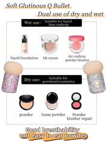 1pc Highly Attractive Shiny Artificial Rhinestone Foundation Blending Concealer Powder Puff With Handle, Portable Travel Makeup Sponge For Liquid And Powder, Dry And Wet Use, Exquisite Makeup Gift - Multicolor - View 7