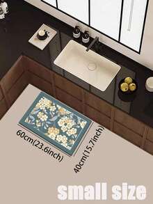 1 Pc Deep Blue Flower Pattern Kitchen Mat, 3.5 Mm Soft Rubber That Absorbs Water And Is Easy To Clean. Suitable For Corridors, Bathrooms, Living Rooms, Outdoor Door Mats, And Toilets. Useable Throughout The Year And For Various Holidays. - Multicolor - View 19