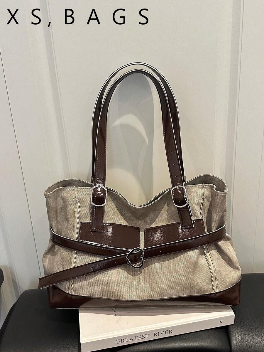Casual Vintage Large Capacity Women's 2026 New Commuter Versatile Shoulder Underarm Bag Fashion Tote Handbag - Khaki - View 1