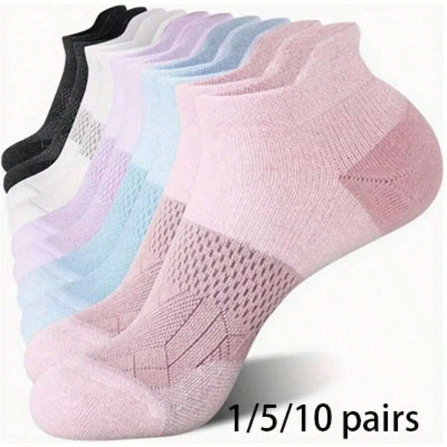 1/5/10 Pairs Women's Sports Sweat-Absorbing Breathable Socks, Suitable For All Seasons, Comfortable And Breathable Design, Applicable For Sports And Business Casual - Multicolor - View 1