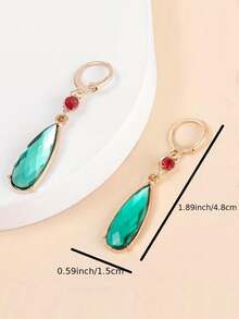 1 Pair Vintage Palace Style Synthetic Emerald Earrings, Gold-Tone Luxury Elegant Exquisite Women's Gift - Yellow Gold - View 4