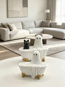 1pc Halloween Ghost Bathtub Decoration, Spooky Black Cat And White Ghost Bath Ornament With Pumpkin And Bat Pattern, Resin Gothic Style Desktop Centerpiece, Halloween Party Home Decor, Suitable For Fireplace Mantel, Windowsill, Entryway, Bedroom, Autumn Harvest Pumpkin Bat Ghost Decoration, Collectible, Unique Spooky Gift For Halloween Enthusiasts - Bathtub Ghost - View 10