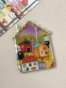 1pc Creative Cozy Fairy Tale Town Style House Shaped High-Definition Printed Gold Foil Embossed Fridge Magnet, Suitable For Home Decor, Daily Use, Travel Cultural Creative, Holiday And Birthday Gift - House Fridge Magnet - View 14