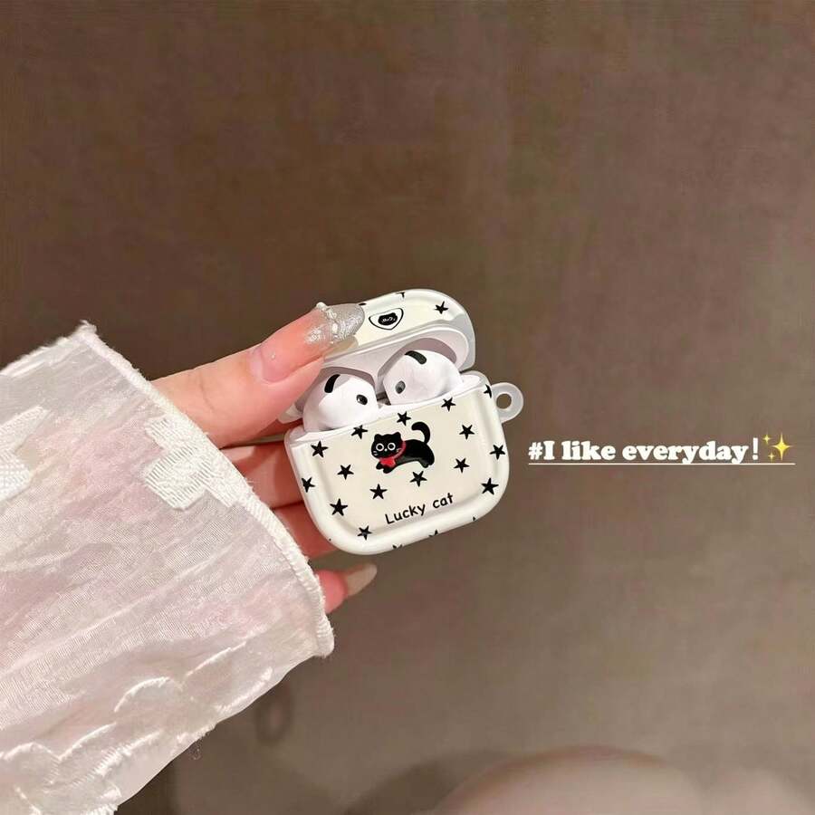Hộp đựng tai nghe in hình mèo đen may mắn dễ thương họa tiết ngôi sao, vỏ bảo vệ tai nghe mềm chống sốc, bao đựng tai nghe không dây họa tiết mèo hoạt hình - Nhiều màu - Xem 1