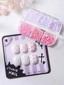 6-Grid Iridescent Pink & Purple Round Glitter Nail Sequins, Mixed Size Polka Dot Dreamy Decorative Pieces, Gradient Nail Art Design Accessories, Suitable For Women & Girls Home Salon DIY - Multicolor - View 4