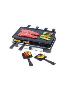 Adler Raclette Grill, Raclette Party Grill, 8-Person Raclette Set - 966cm2 Double-Sided Plate, 8 Mini Pans, Dishwasher , Illuminated Dial, 1400W - EU E Type Plug(220-240V) - View 4