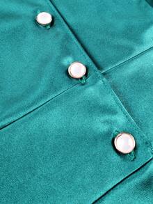 Curvy Women Elegant Satin Two Pieces Set Button Front Peplum Top And Midi Pencil Skirt Slim Fit Business Party Office Work Wear Fall Outfit - Green - View 6