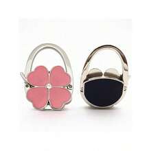 1pc Elegant Four-Leaf Clover White Design Foldable Handbag Hook - Fashionable Aluminum Alloy Wallet Table Hook, Decorated With Heart-Shaped Flower, Portable Metal Purse Stand, Suitable For Fashion Accessory Enthusiasts - Multicolor - View 9