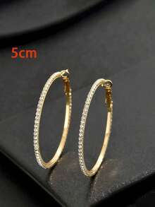 2pcs Silver Sparkling Circles-shaped Exaggerated Earrings For Women, Fashionable With Full Rhinestones - Silver - View 10