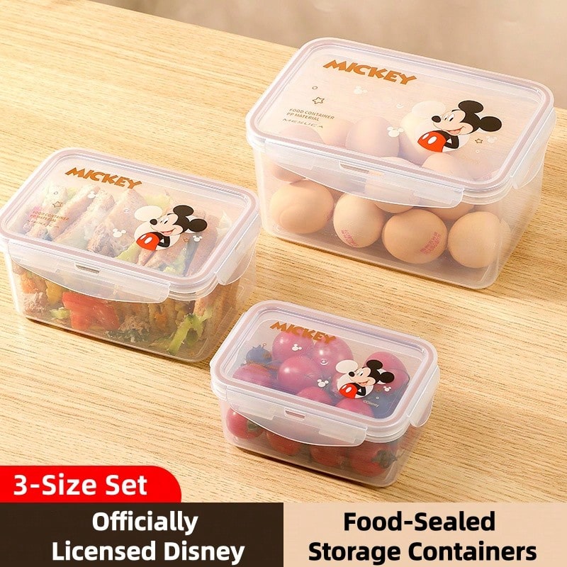 Mesuca 3 Buah Wadah Penyimpanan Makanan Kedap Udara yang Dapat Digunakan Kembali dan Ditumpuk, Motif Karakter Disney Mickey, Transparan, untuk Kulkas, Dapur, dan Penyimpanan Makanan, Set Wadah Makanan 3 Ukuran (1 Set) - View 1