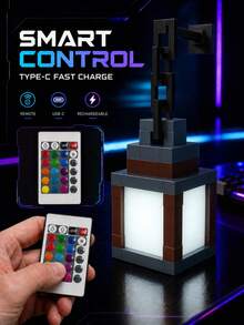 Pixel Lantern Night Light - 16 Color LED Wall Atmosphere Night Light With Remote Control - Rechargeable Night Light, Desktop Lamp, Cosplay Bedside Lamp For Room Decor - Multicolor - View 3