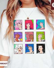 Men's Women's White T Shirt 80s Cartoon Jem Neon Color Summer Women T-Shirt Sport Tshirt Herren Hemd Vintage Y2k Tops Tshirt Damen Sommer Graphic T Sh - Blanco - Ver 1