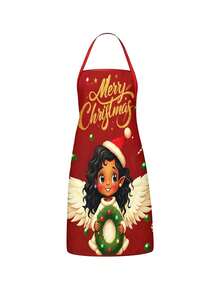 2 Pcs Vintage Christmas Santa Snowman Print Apron Set, Buffalo Plaid Pattern Kitchen Cooking Baking Aprons For Holiday Party Home Decoration - Multicolor - View 10