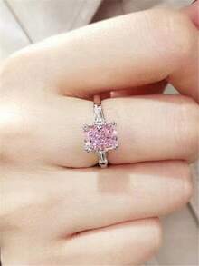 1pc Women's Engagement Ring, Fashion Classic Cubic Zirconia Decorated Ring, Suitable For Women's Daily Wear, Engagement, Wedding, Anniversary, Party, Jewelry, Valentine's Day, Birthday Gift - Pink - View 2