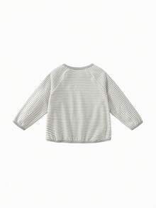 mini bala Boys & Girls Long Sleeve Striped T‑Shirt, Soft Raglan Sleeve Baby Basic Top, 2026 Fall Must‑Have - White Grey Tone - View 5