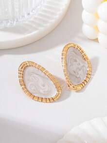 1 Pair Elegant Fashion Metal Geometric Enamel Glazed Symmetrical Stud Earrings, Suitable For Women's Daily Wear, Outings, Parties And Vacations - Geometric Teardrop Earrings - View 13