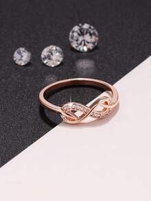 1pc Elegant Romantic Infinity Loop Design Ring With Cubic Zirconia, Perfect Ideal Gift For Valentine's Day, Wedding, Engagement, Anniversary, Daily Wear - Rose Gold - View 2