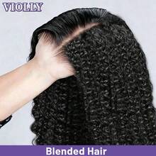 VIOLLY 免膠水 Jerry Curl 巴西捲髮假髮,即戴式初學者友善 5X5 HD 透明蕾絲假髮,180% 密度,預拔髮線與預剪蕾絲封口,自然髮際線與嬰兒髮,真人髮混紡纖維假髮,適合女性日常配戴或派對 - 1B# - 查看 2