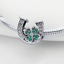 1pc Silver-Plated Lucky Four-Leaf Clover Tree Of Life Bead, Horseshoe, Heart Tree, Infinity Symbol Multiple Styles, Inlaid With Emerald Green Zirconia And Green Enamel, Suitable For Bracelet Necklace DIY, Symbolizing Peace And Good Luck Gift Accessory - Multicolor - View 3
