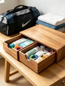 1 buah Kotak Penyimpanan Meja Kayu dengan 2 Laci Tarik, Organizer Kosmetik & Perhiasan Multifungsi, Lemari Penyimpanan Dekoratif untuk Meja Rias Kamar Mandi, Lemari Pakaian, Meja Rumah - MultiWarna - View 2