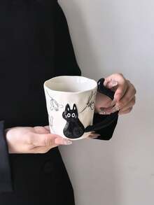 1pc Creative Black Cat Coffee Mug, Korean Ins Style Highly Attractive Handmade Art Mug, Cartoon Cute Style, Perfect Gift For Giving, Exquisite And Interesting Cup - Multicolor - View 4