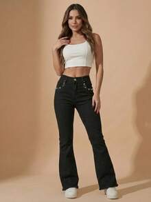 pthirillo Women Jeans - Rhinestone and Pearl Floral Trio Bag - View 2