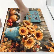 1pc Autumn Series Hello Fall Owl & Sunflower Pattern Printed Faux Cashmere Surface TPR Bottom Doormat, Bathroom Mat, Kitchen Mat, Laundry Room Mat, Holiday Atmosphere Decor, Home Decor, Party Decor, Wedding Decor, Dining & Kitchen Decor - Multicolor - View 6