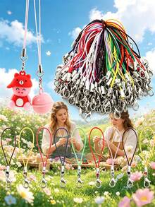 10/30/50/100/200/500/1000pcs Mixed Color Lobster Clasp Rope Jump Ring Buckle Lanyard Keychain Lasso Ring Nylon Cord Key Ring For DIY Jewelry Making Accessories - Multicolor - View 1