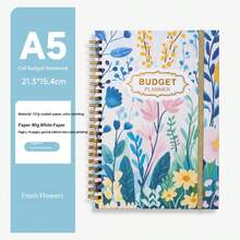 Creative Floral Spiral Bound Budget Planner Notebook With Strap, Customizable Printable Memo Pad - Multicolor - View 10