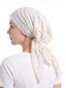 Pre‑Tied Crinkle Lace Head Wrap For Women, Soft Breathable Turban Scarf, Stylish Lightweight Head Cover For Daily Use - Color - View 3