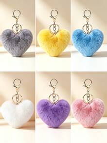 1pc Heart-Shaped Pom Pom Keychain, Heart Car Hanging Ornament, Couple Heart Pendant, Bag Charm, Women's Keychain - Multicolor - View 2