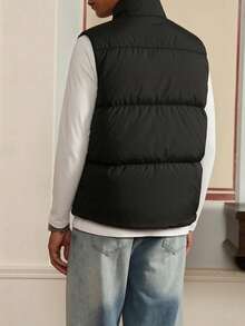 1pc Boys Teen Loose Casual Versatile Stand Collar Vest Jacket - Black - View 2