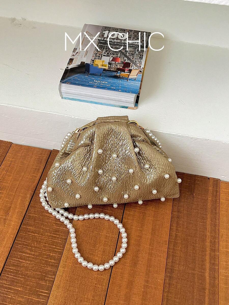 Fashionable Elegant Solid Color Clasp Mini Crossbody Bag Phone Bag - Gold - View 1