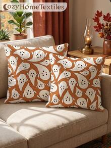 1/2pcs Halloween Ghost Print Pillowcases (No Filling), Cushion Covers, Throw Pillow Covers, Single-Sided Printed, Breathable, Anti-Pilling, Cozy, Machine Washable, Halloween Deorations, Room Decor, Sofa Decor, Autumn Home Decor, Halloween Gift - Multicolor - View 6