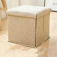 1pc Multifunctional Linen Folding Storage Ottoman, Sofa Stool Storage Box Organizer Shoe Bench, Suitable For Adults, Flexible Home Use - Beige - View 7