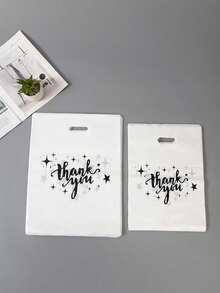 100pcs White Plastic Gift Bags With Printed Thank You Design, 3 Sizes Large Medium Small, Thick Durable Reusable, Suitable For Retail Packaging, Holiday Gift Wrapping, Commercial Packaging Essential, Christmas Thank You Gift Packaging - Multicolor - View 5