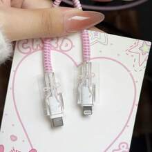 4pcs Gentle Ribbon Bow Pattern Data Cable Protector Set, INS Ballet Style Floral Print Digital Accessories Multi-Scenario Compatible, Compatible With Apple 18W/20W Fast Charging, Sweet Girl Style Portable Digital Gadget, Can Be Given As Birthday, Christmas, New Year Holiday Gift To Family - Pink Bow - View 5