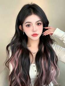 3pcs Women's Synthetic Long Straight Rainbow Hair Extensions, Halloween Dual-Tone Highlight Invisible Hair Pieces, Clip-In Hair Extensions, Ear-Hanging Hair Pieces, Highlight Hair Extensions, One-Piece Dopamine Colorful Gradient Hair Extensions, Seamless Volume Hair Extensions - Multicolor - View 10