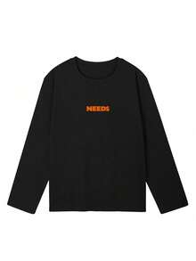 Women's Fashion Autumn/Winter Loose Minimalist Versatile Letter Print Long Sleeve T-Shirt Casual - Black - View 7
