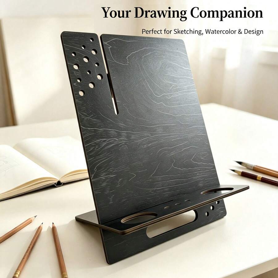 Penyangga Lukis Kayu Lipat Multifungsi dengan Tempat Pena dan Baki Cat, Papan Gambar Meja untuk Melukis dan Membuat Sketsa - MultiWarna - View 1