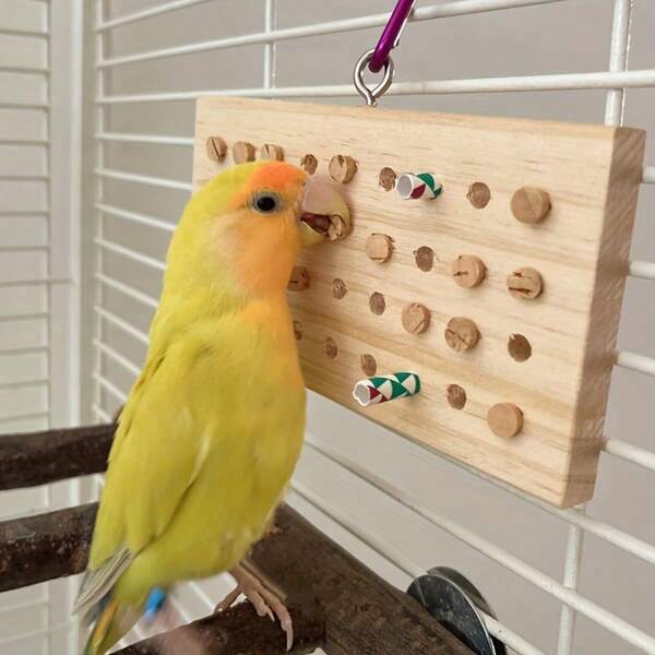 Natural Wood Parrot Chewing Toy, Multi-Hole Hanging Bird Cage Keyboard Toy, Beak Grinding And Tearing Training Toy For Parrots, Small Parrots And Birds