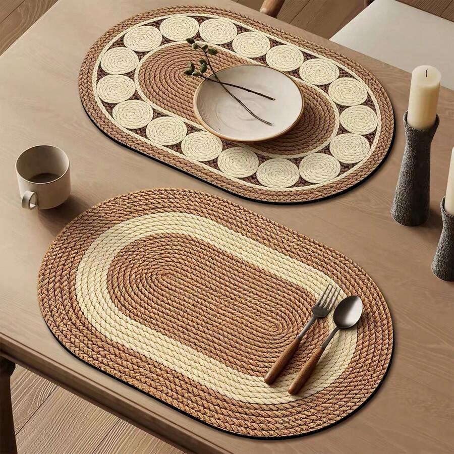 Kitchen Dish Drying Mat, Table Mat, Absorbent Mat, Countertop Tableware Mat, Bowl & Plate Drying Mat, Coffee Mat, 3.6mm Thickness - Multi-circle Woven - View 1